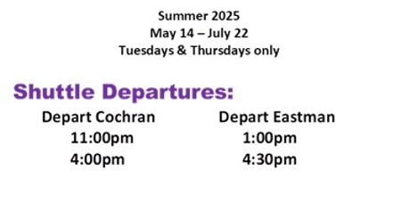 Shuttle Service hours for summer 2025.